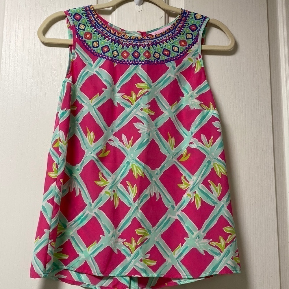 LILLY PULITZER 💯 Silk Print Button Back Tank Sz XSM